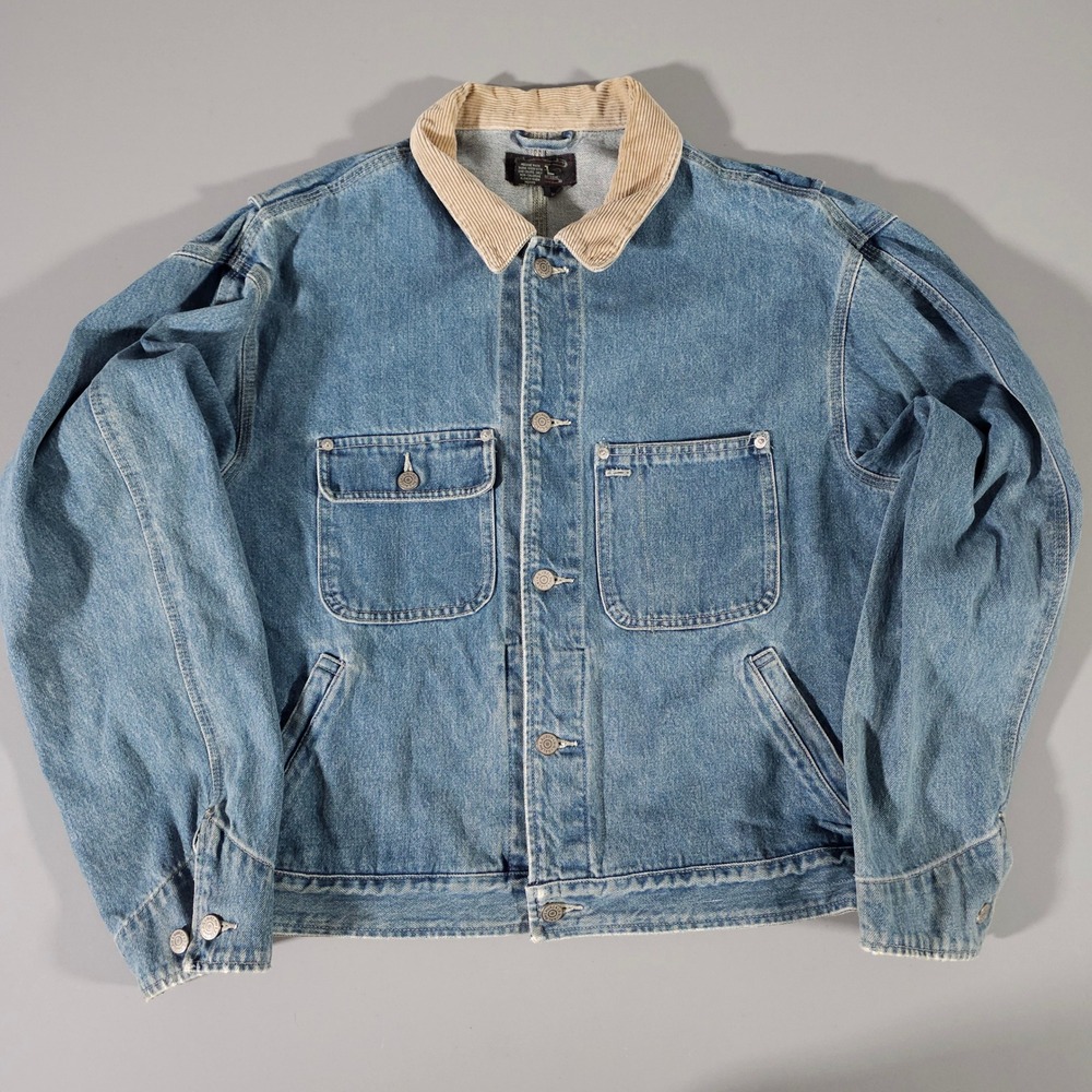 RRL Denim Jacket Mens Large Blue Corduroy Collar Trucker Workwear USA Made